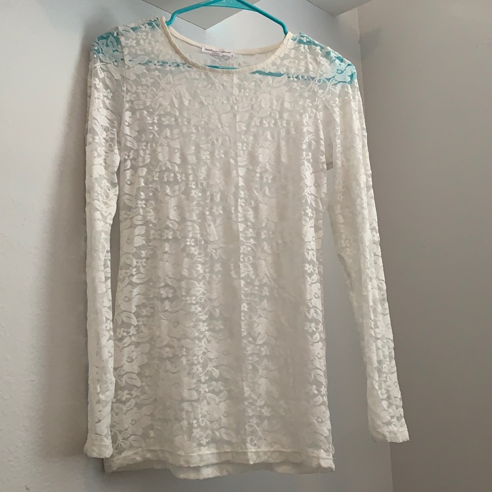 White ambiance apparel lace see through long sleeve top